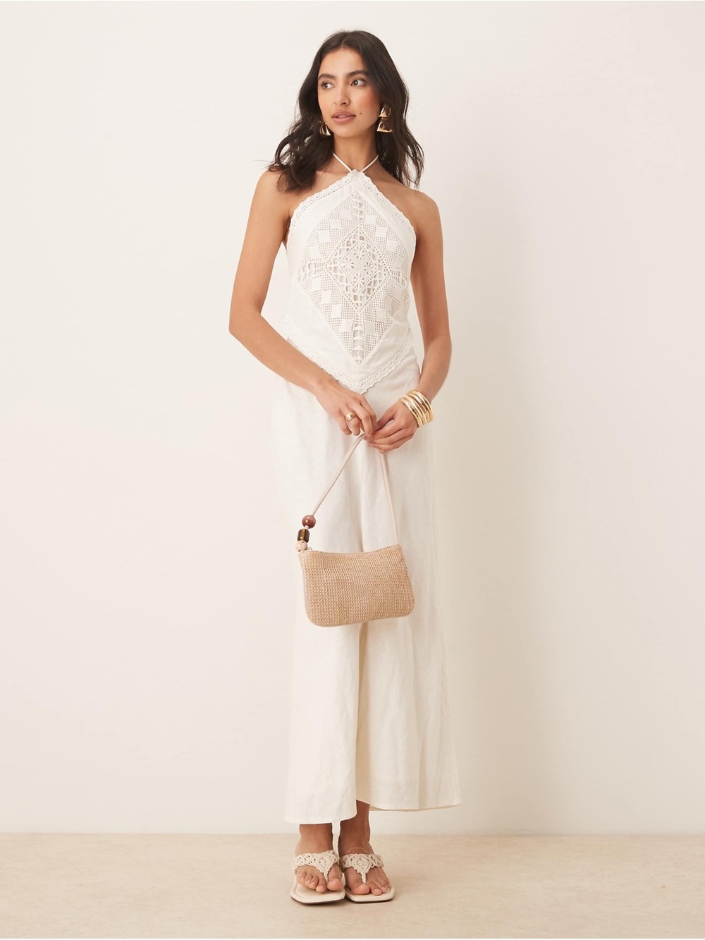 Abercrombie & Fitch White Crochet Halter Maxi Dress